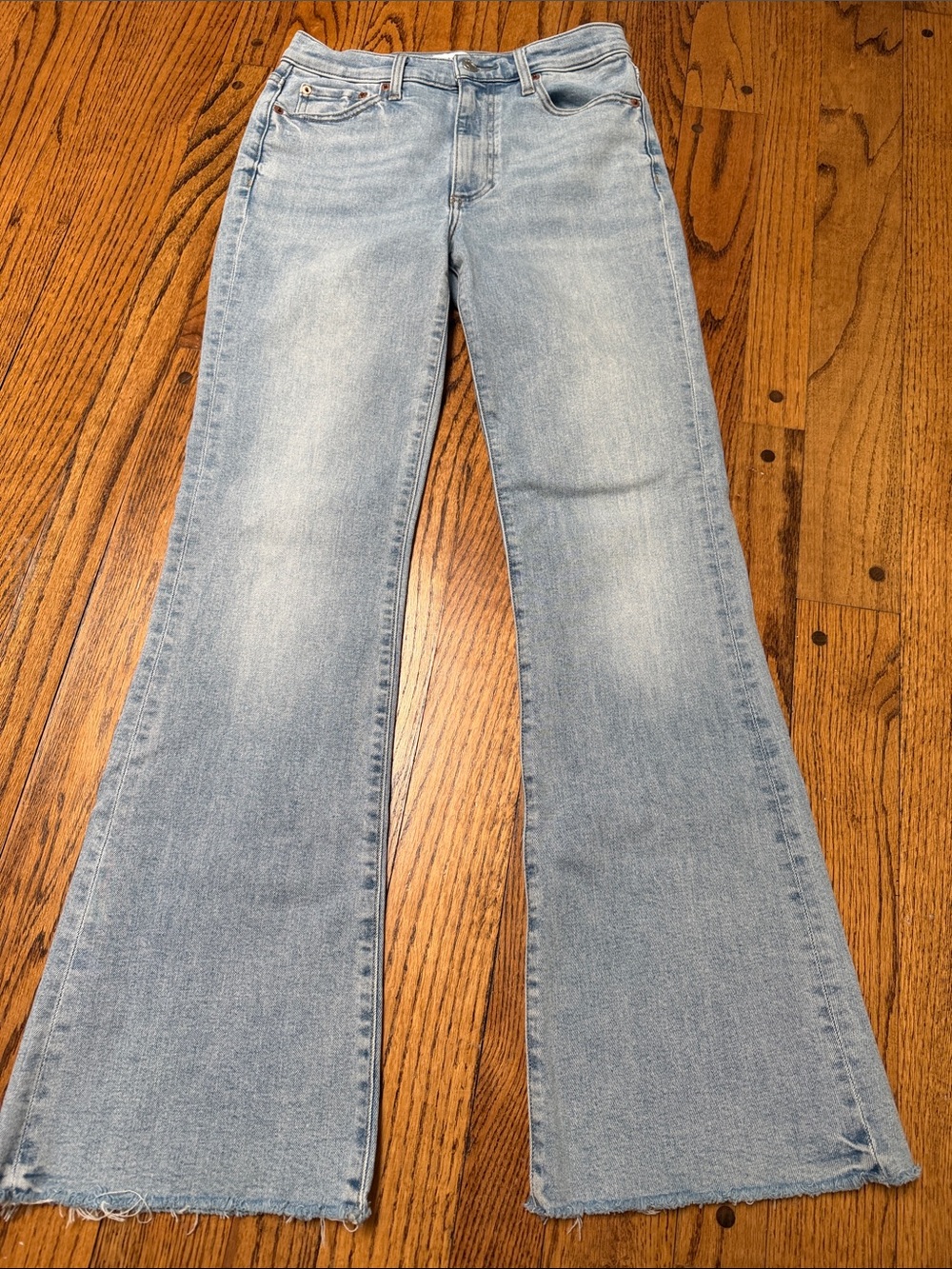Pistola sz 26 Flare Leg Faded Blue Denim Jeans raw hem 94% cotton summer fade